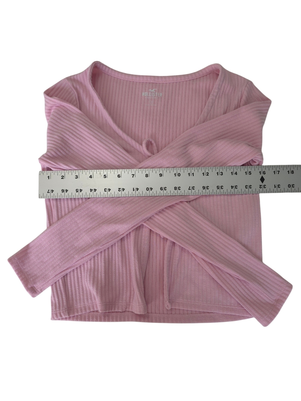 Hollister Light Pink Ribbed Tie-Front Long Sleeve Top - Picture 5 of 8